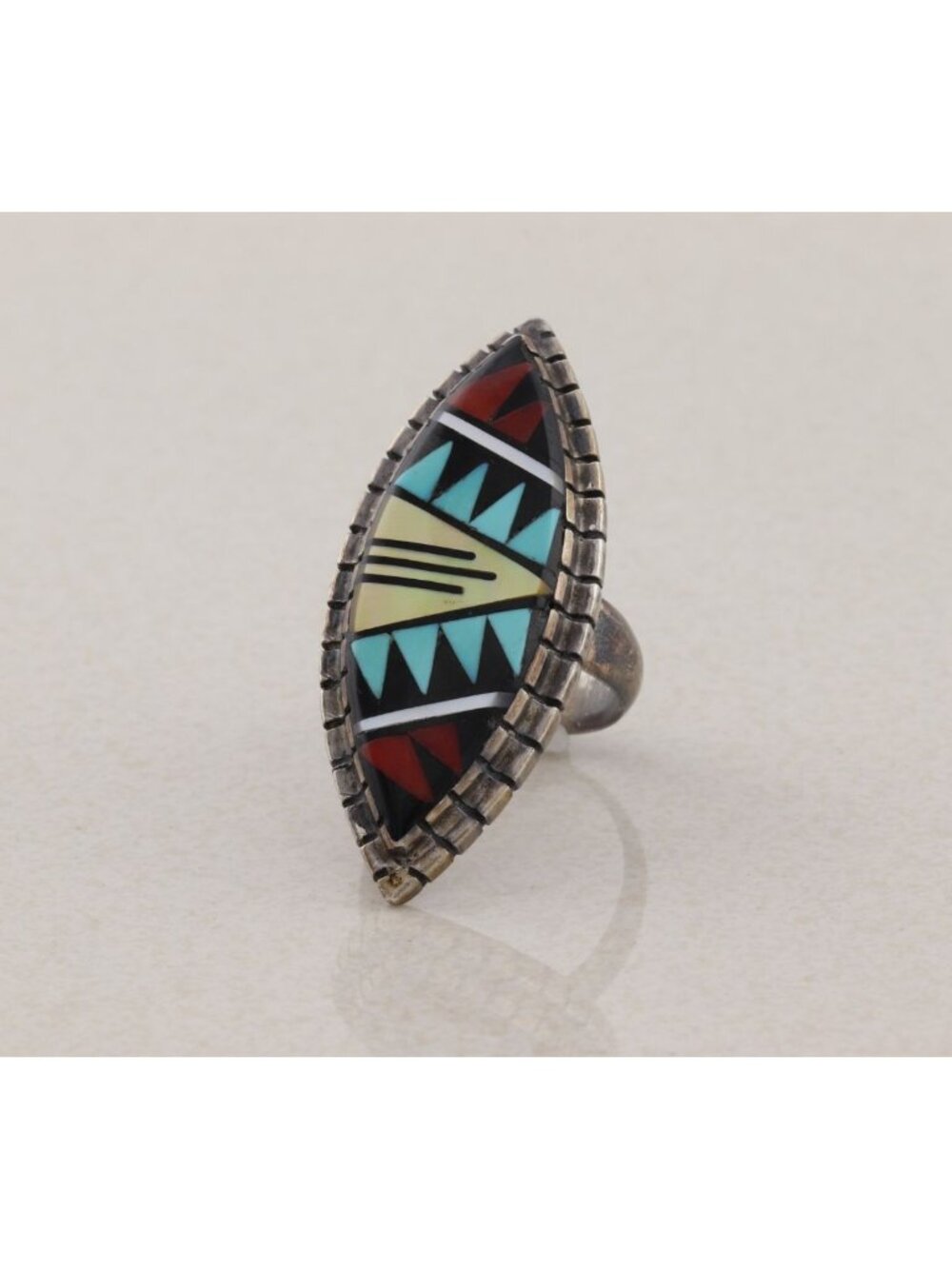 Sterling Silver D&V Eriacho Zuni Ring Turquoise Coral Onyx Mother of Pearl Sz 6 - Picture 6 of 7